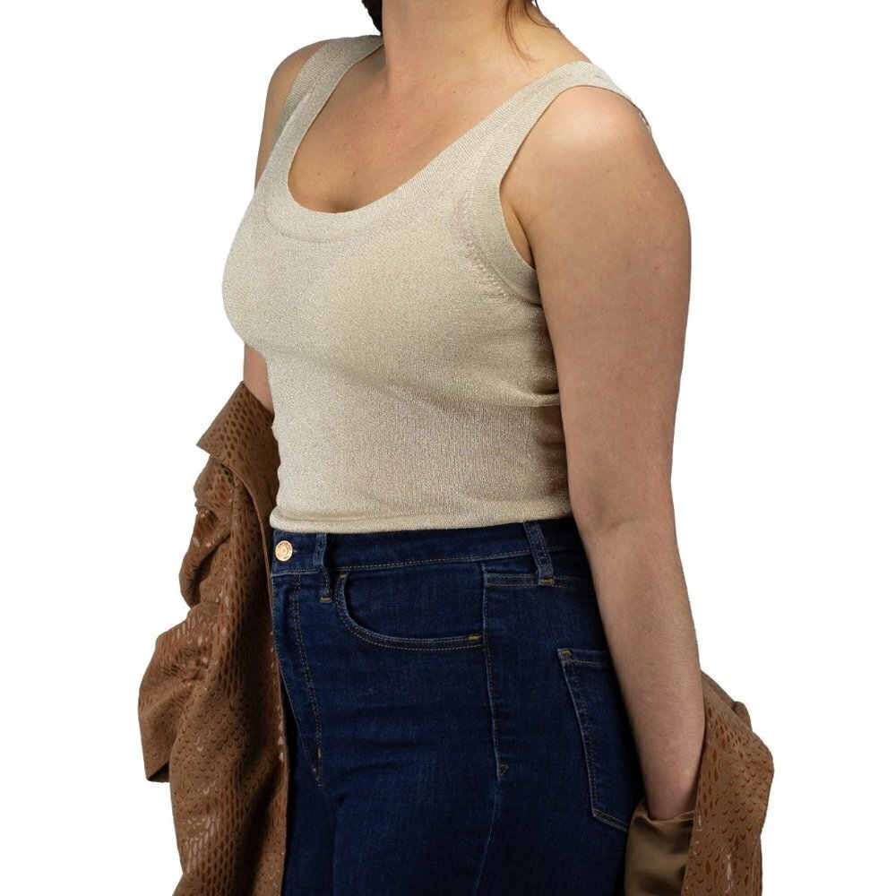 Dana Buchman Gold Shimmer Metallic Luxury Vintage Knit Tank top‎ SIZE M